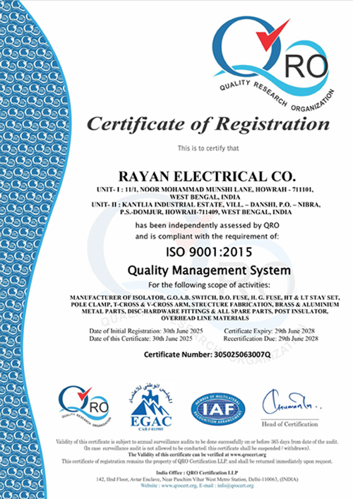 Rayan Electrical Co ISO 9001:2015 certificate